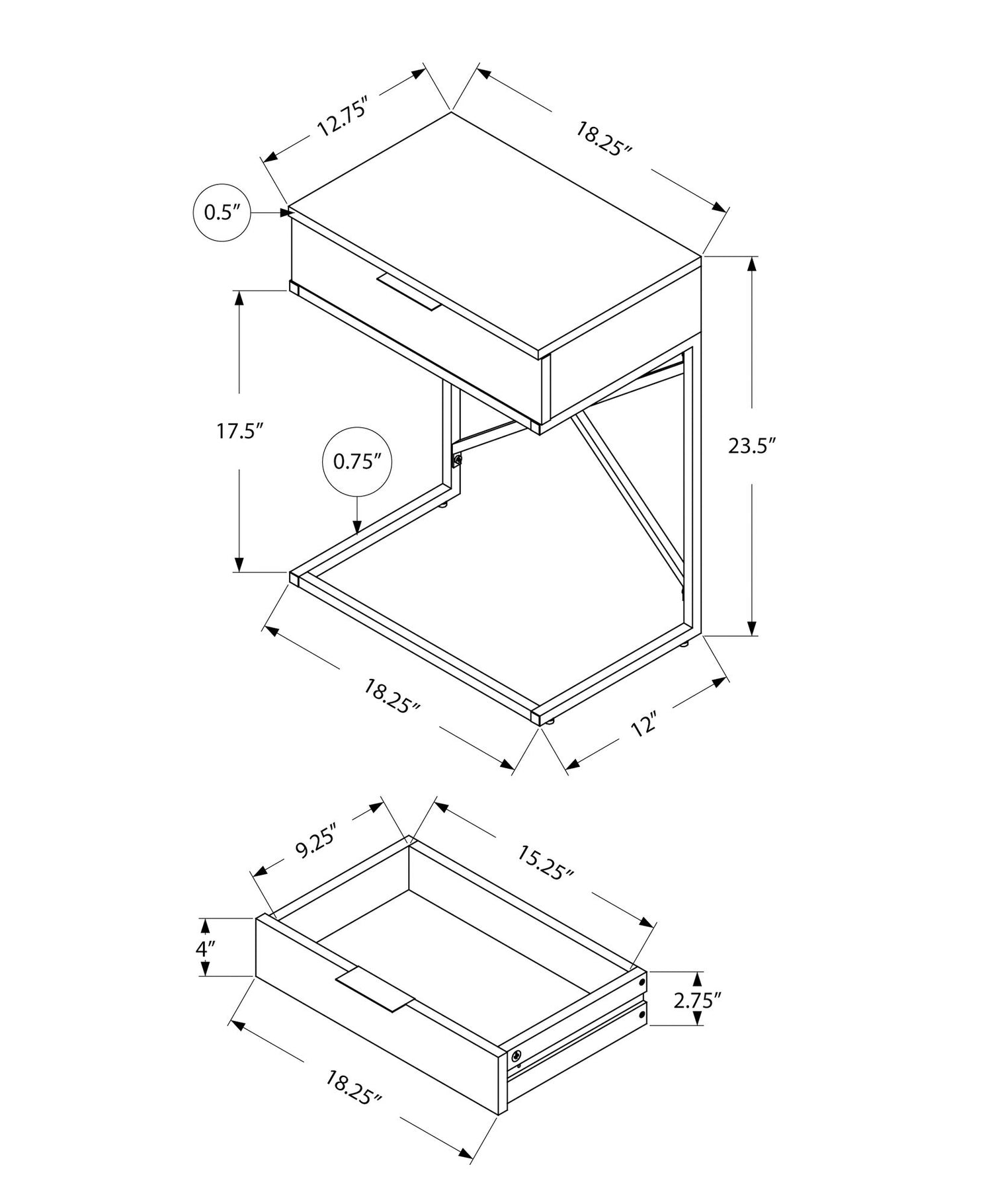 Accent Side Table, Storage Drawer, Spacious Tabletop, Contemporary &amp; Modern