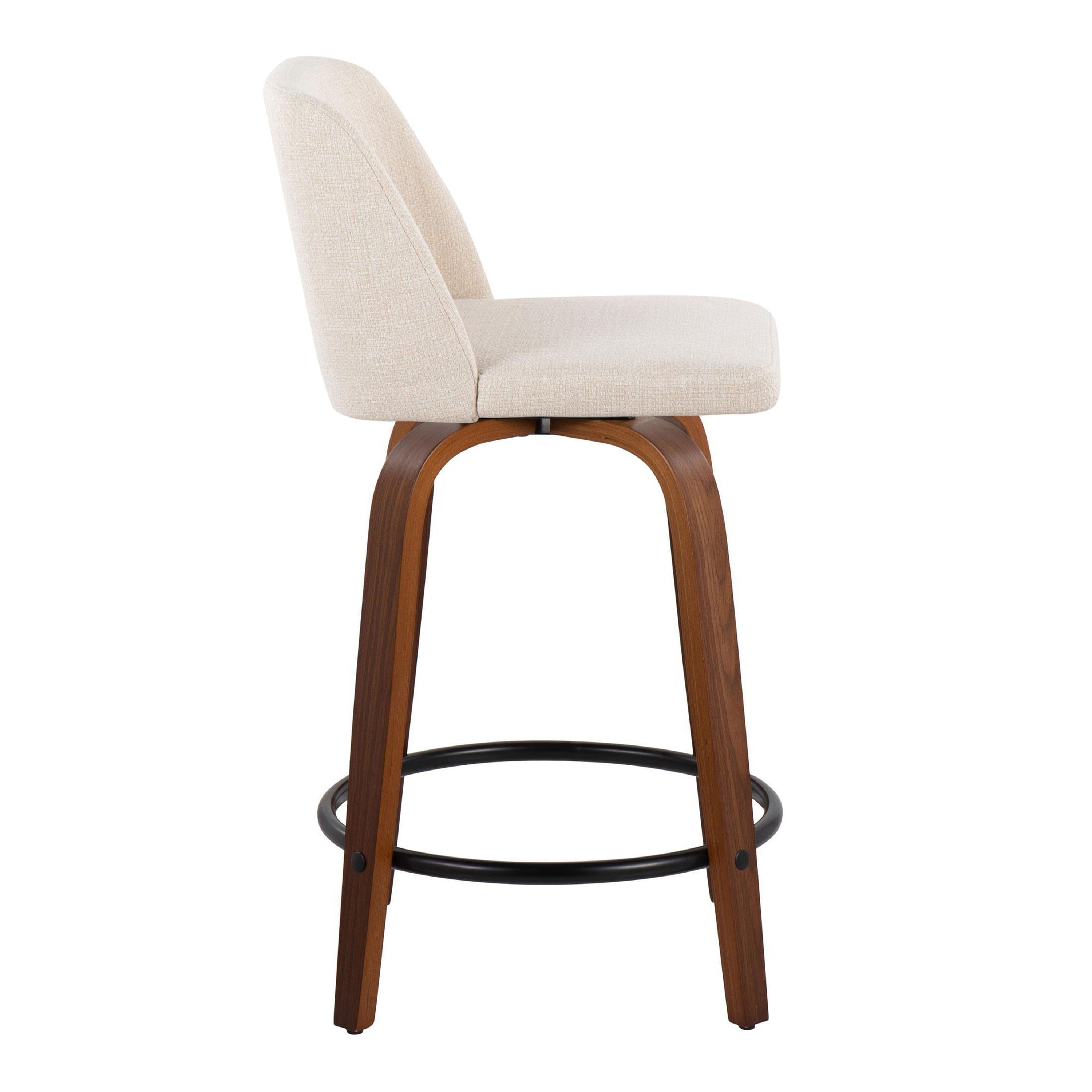 Toriano - Mid Century Modern, Fixed Height Counter Stool &amp; Swivel And Round Footrest (Set of 2)