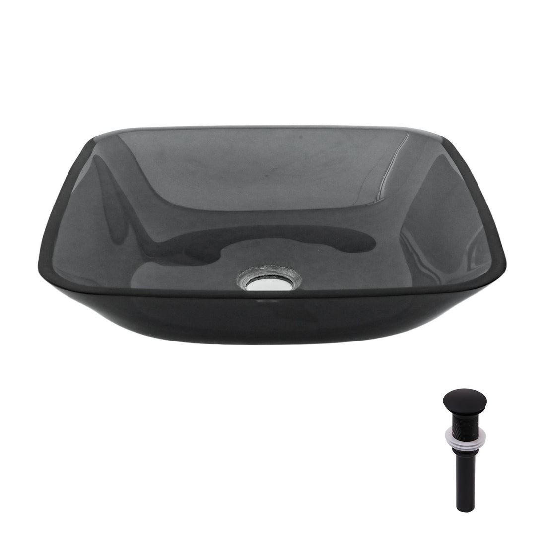 Square Vessel Sink For Bathroom, Above Counter Design With Pop Up Drain, Smooth Rounded Edges - Gray