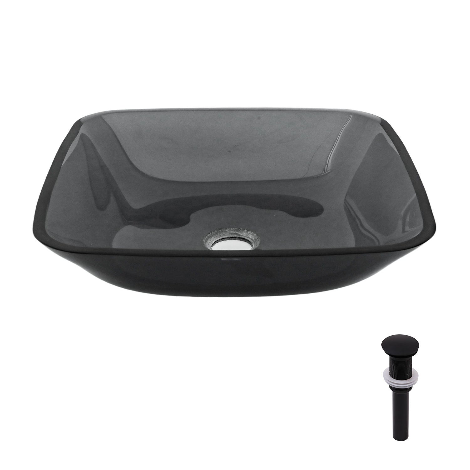 Square Vessel Sink For Bathroom, Above Counter Design With Pop Up Drain, Smooth Rounded Edges - Gray