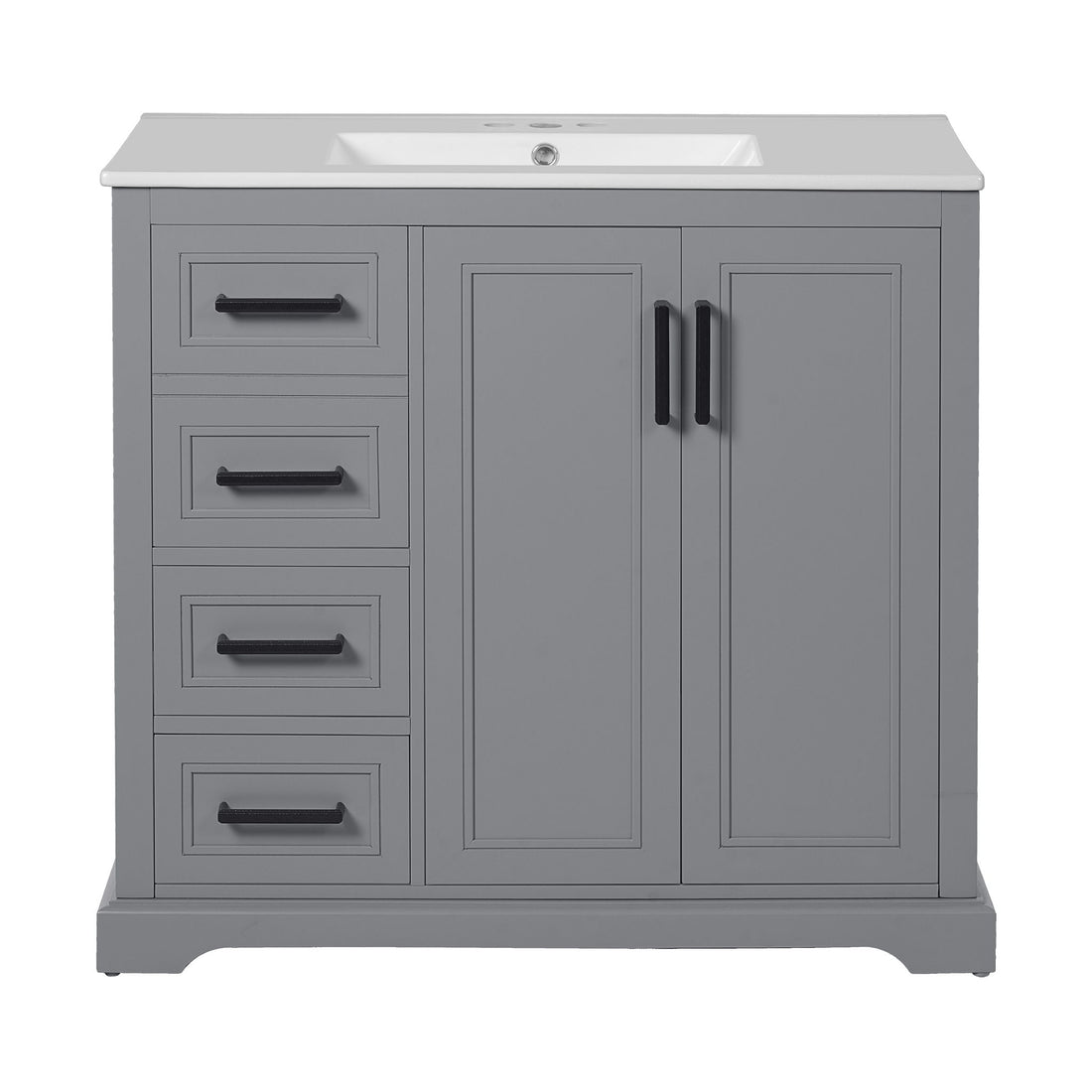 Bathroom Vanity With Sink, Soft Close Doors, Adjustable Shelf &amp; 3 Drawers