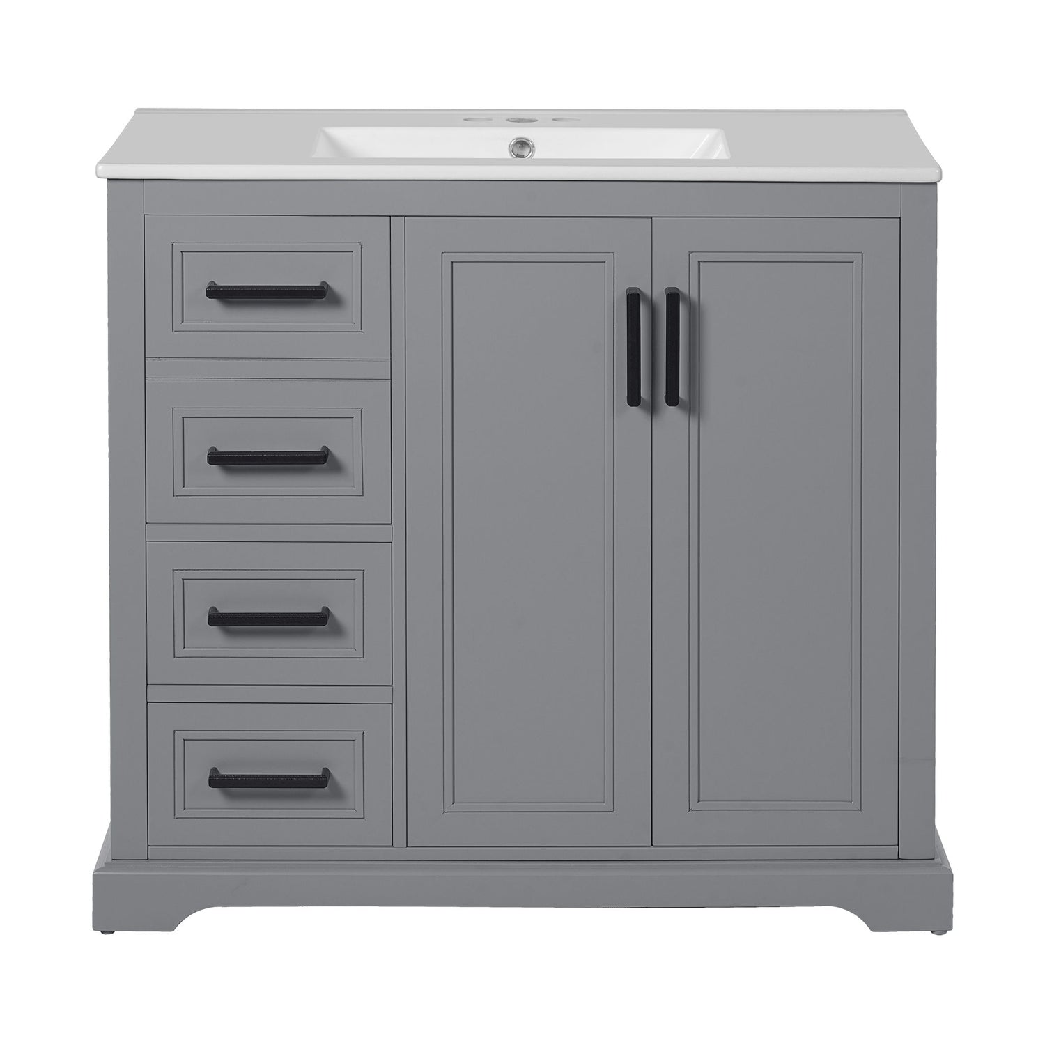 Bathroom Vanity With Sink, Soft Close Doors, Adjustable Shelf &amp; 3 Drawers