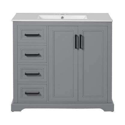 Bathroom Vanity With Sink, Soft Close Doors, Adjustable Shelf &amp; 3 Drawers