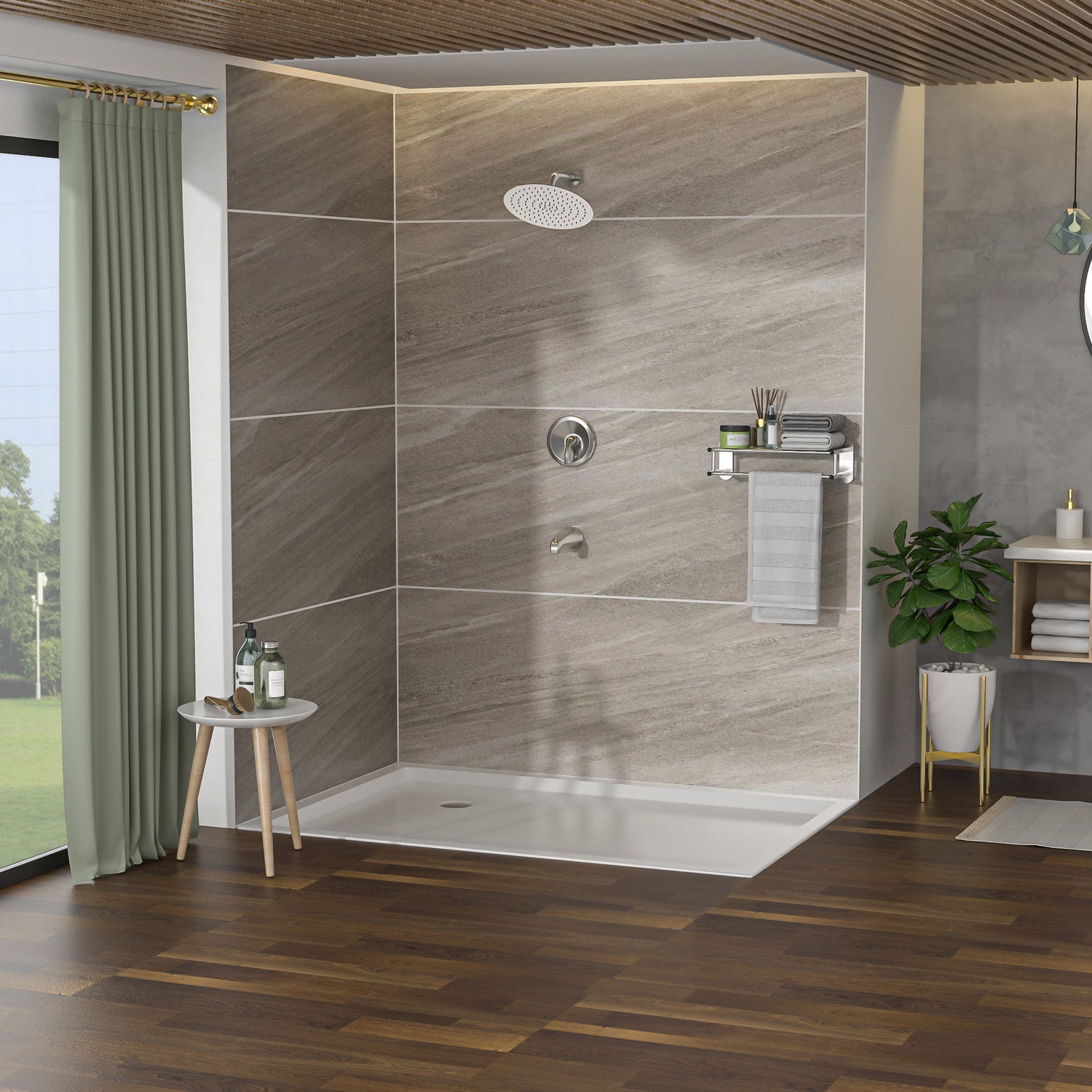 10&quot; Round Rain Shower Head System With Waterfall Tub Spout, Wall Mounted, Stainless Steel