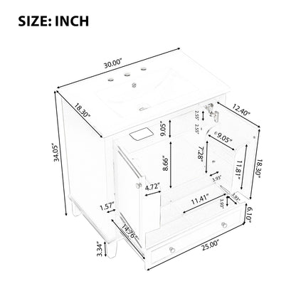 30&quot; Bathroom Vanity With Sink Combo, Multi Functional Bathroom Cabinet With Doors And Drawer - Black