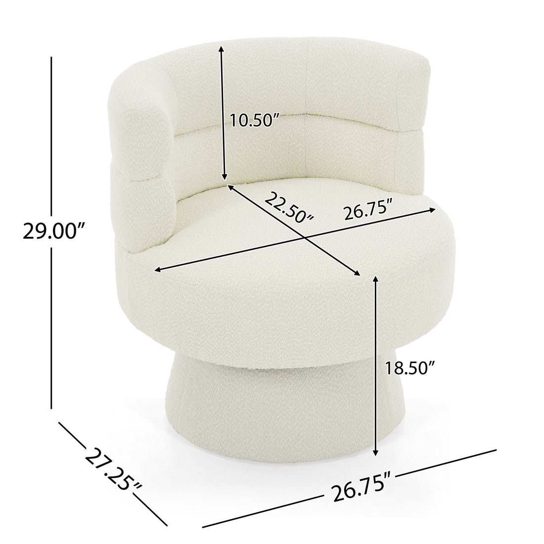 Swivel Accent Chair, 360° Rotating Design With Ergonomic Support For Living Room, Bedroom & Home Office - Cream White