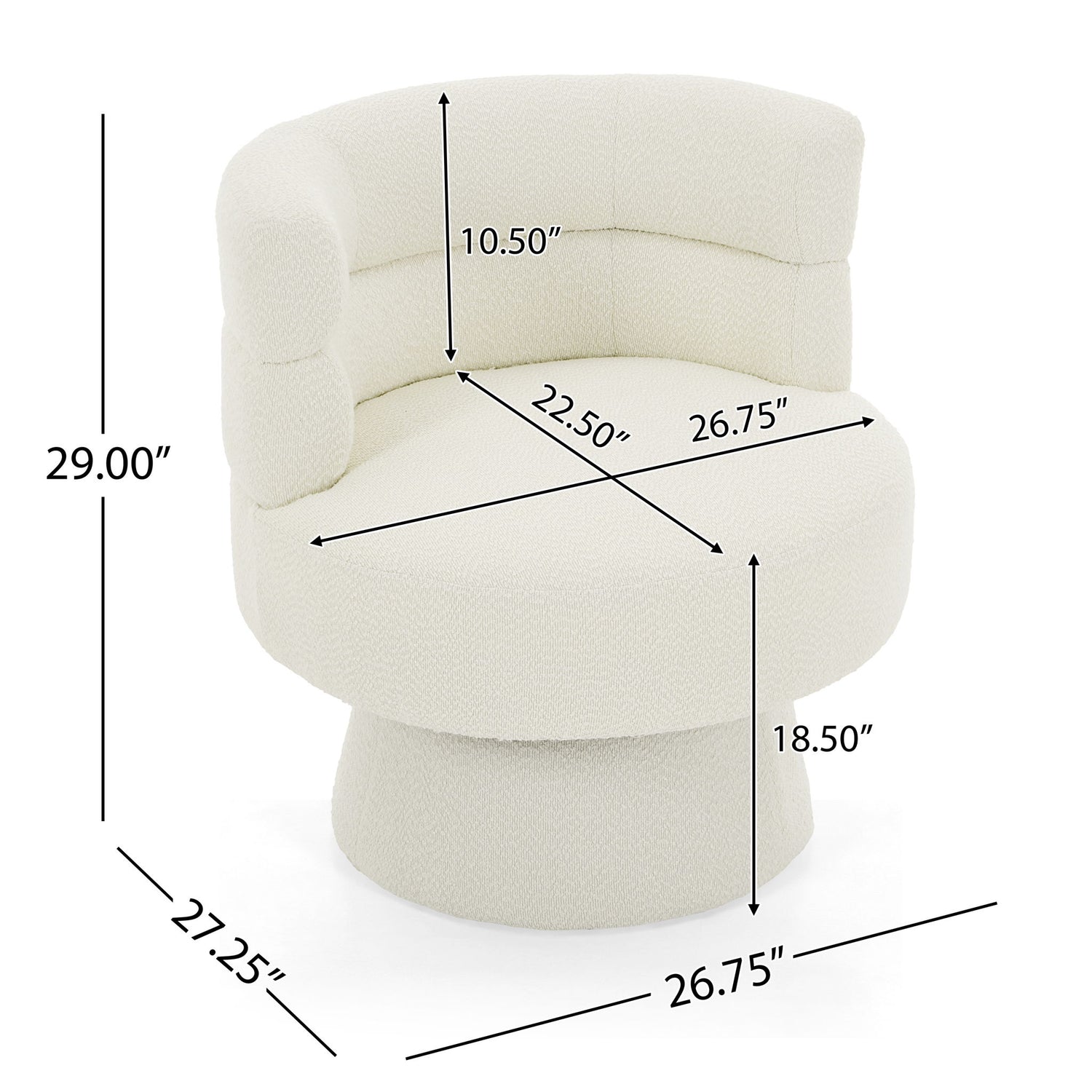 Swivel Accent Chair, 360° Rotating Design With Ergonomic Support For Living Room, Bedroom &amp; Home Office - Cream White