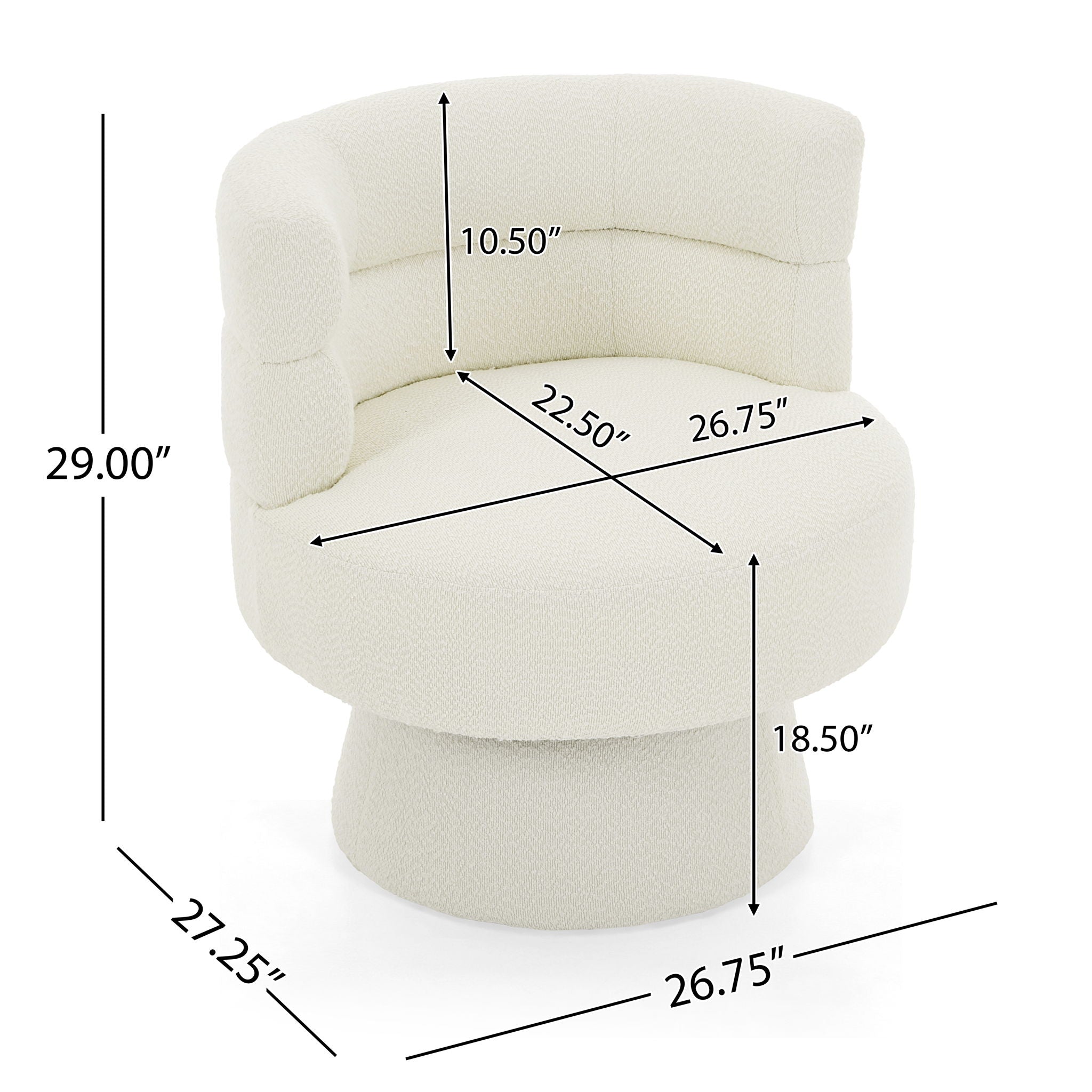 Swivel Accent Chair, 360° Rotating Design With Ergonomic Support For Living Room, Bedroom &amp; Home Office - Cream White