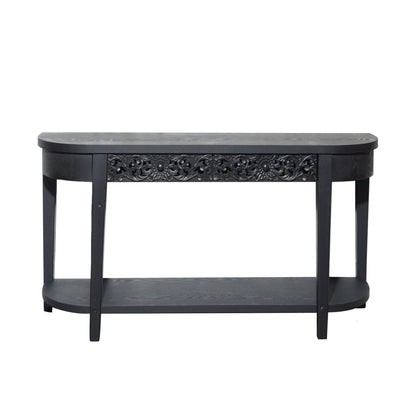 Carved Console Table With Storage Shelf For Living Room - Black