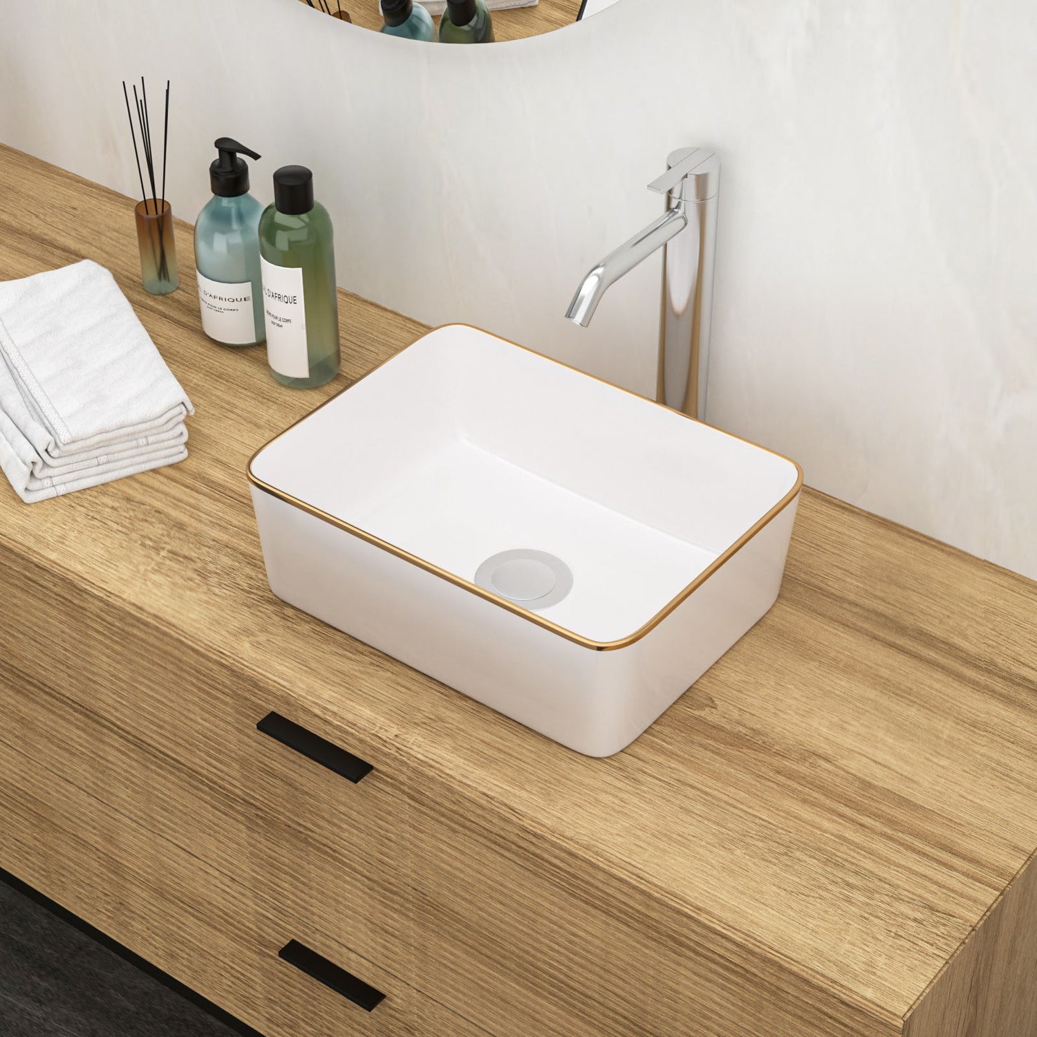 Modern European Style Ceramic Rectangular Vessel Bathroom Sink