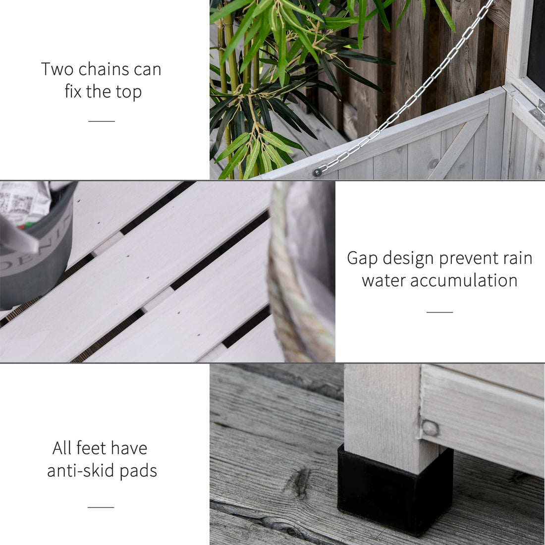 Outsunny - 75 Gallon Wooden Deck Box, Outdoor Storage Container With Aerating Gap &amp; Weather-Fighting Finish - Gray