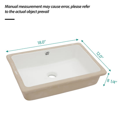 Modern Ceramic Rectangular Undermount Bathroom Sink With Overflow