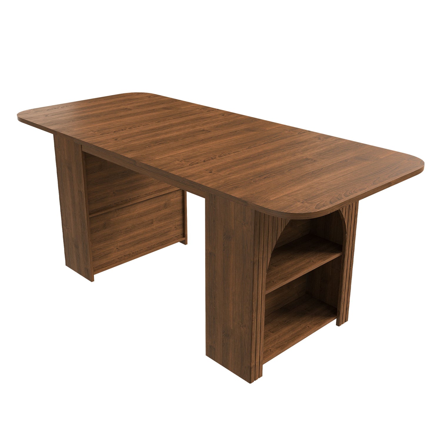 Dining Table With Drawers &amp; Open Storage - Walnut