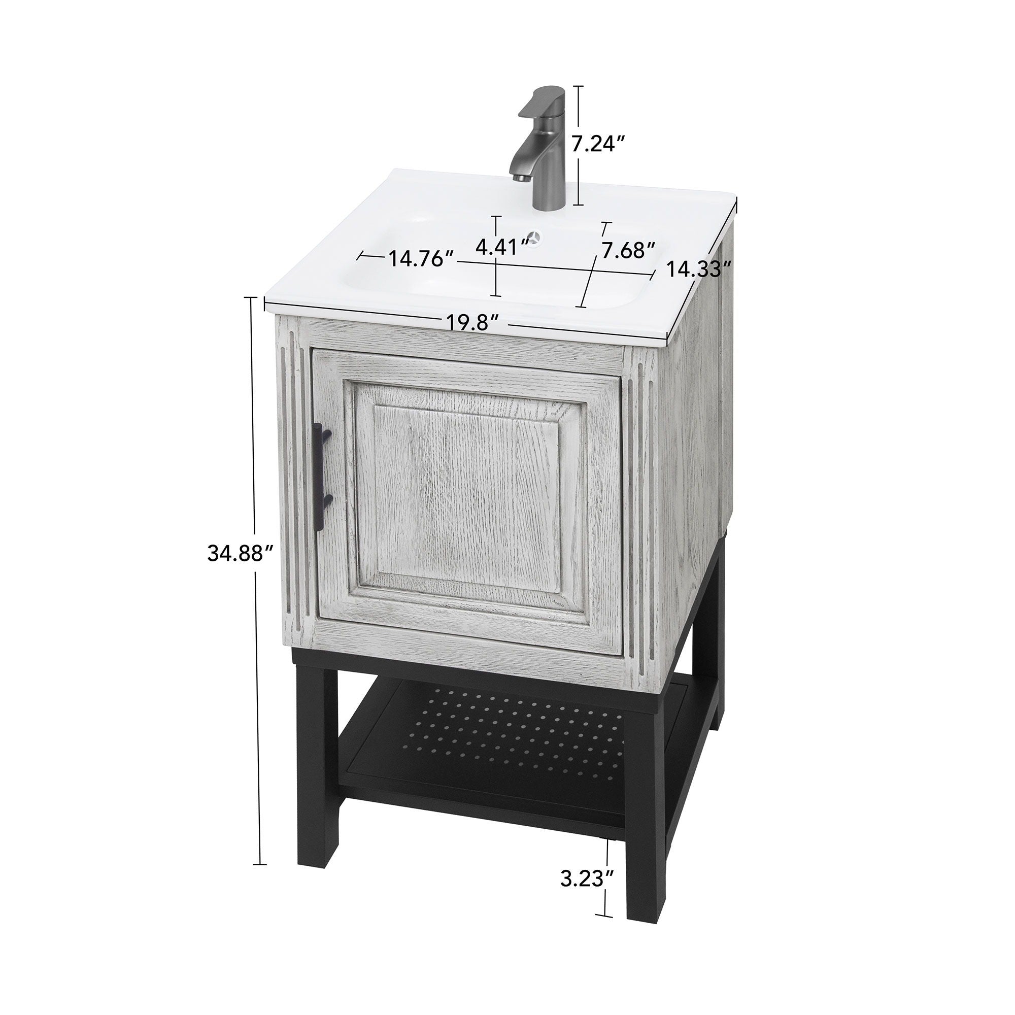 Modern Freestanding Bathroom Vanity With Ceramic Sink, Hot And Cold Faucet, 1 Door Cabinet &amp; Open Shelf