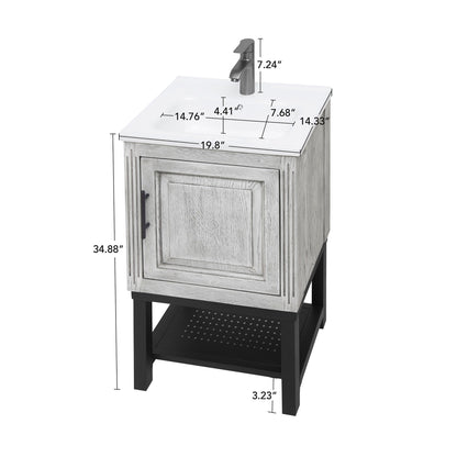 Modern Freestanding Bathroom Vanity With Ceramic Sink, Hot And Cold Faucet, 1 Door Cabinet &amp; Open Shelf