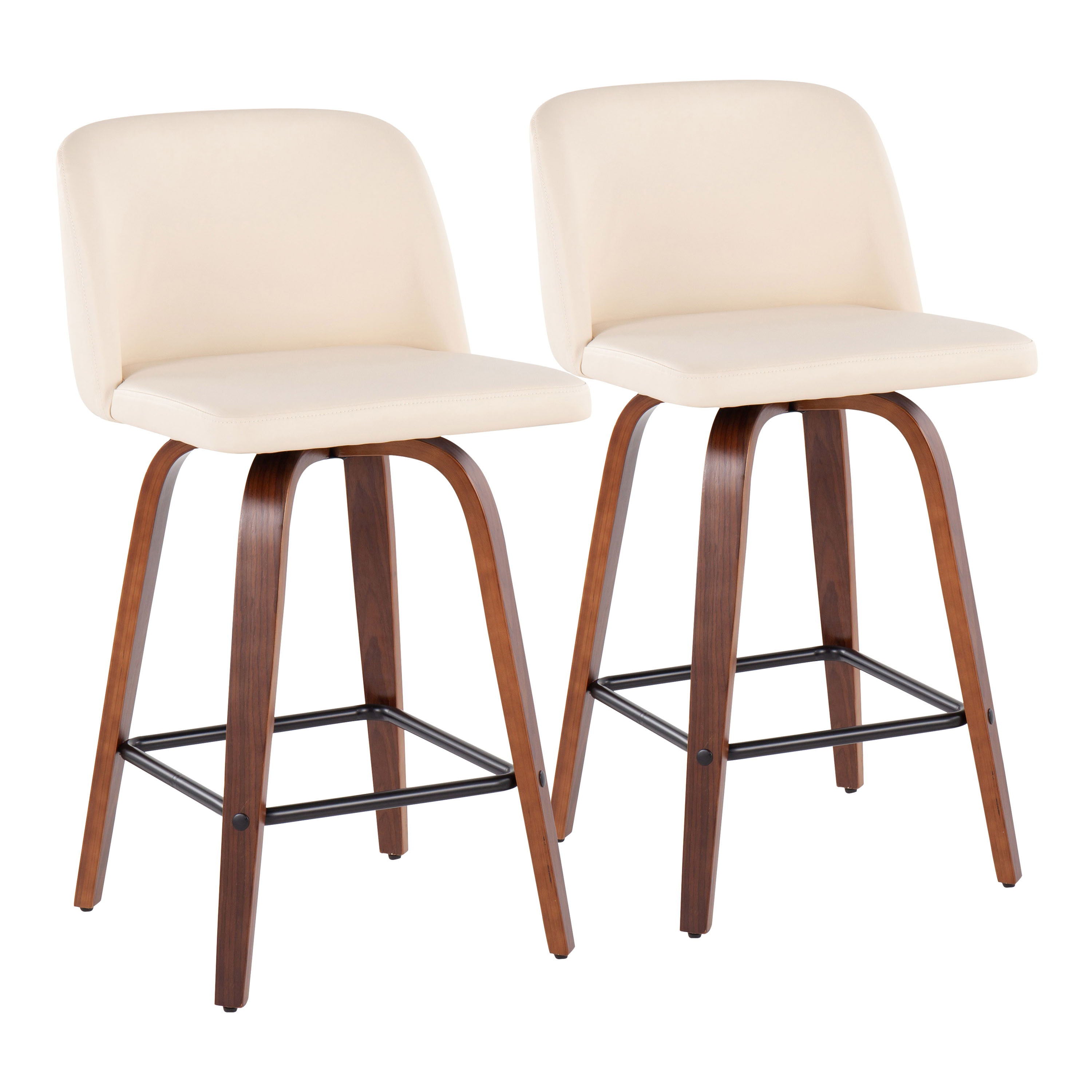 Toriano - Mid Century Modern Fixed Height Counter Stool &amp; Square Footrest (Set of 2)