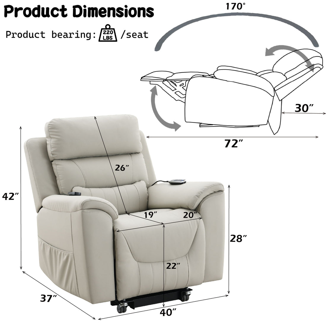 Marsha - Power Recliner With Lift &amp; Massage - Light Gray