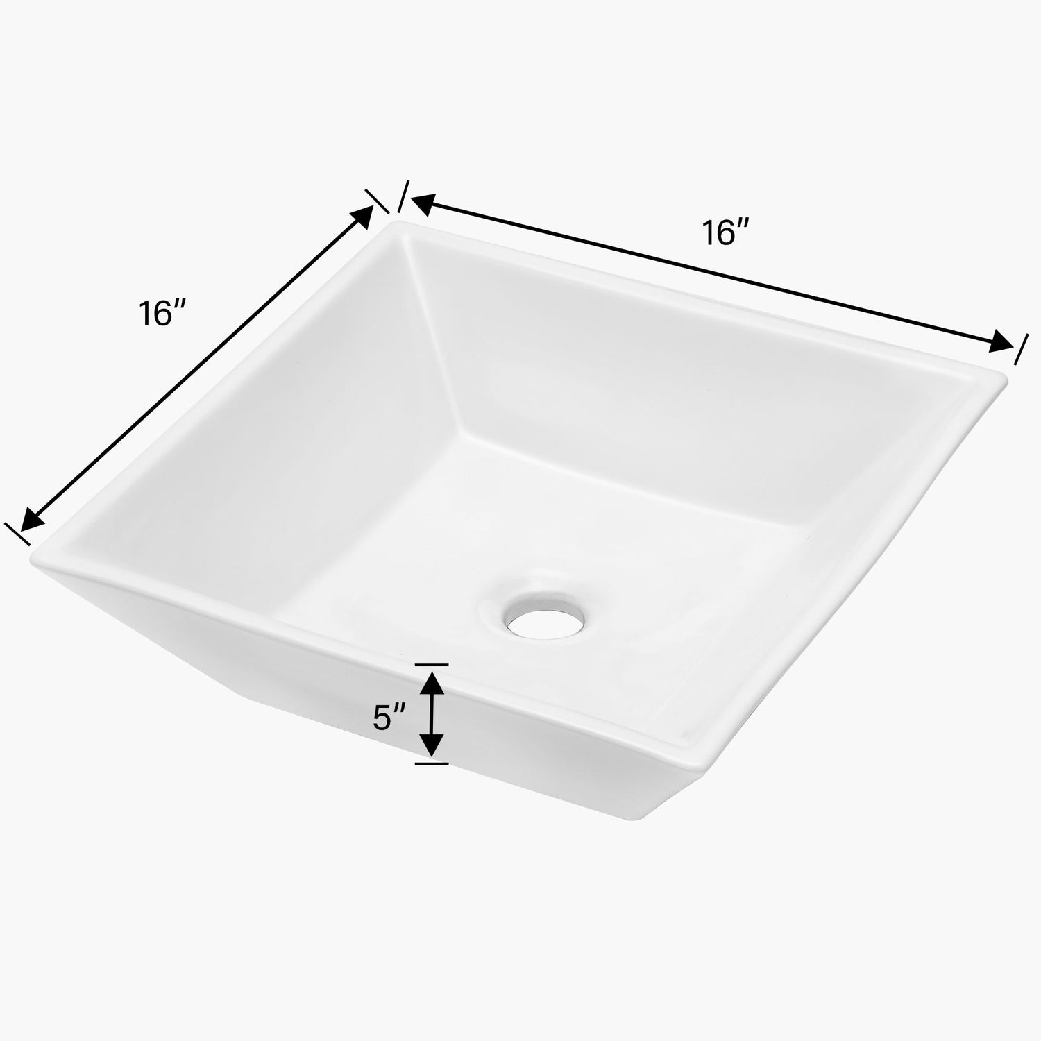 16&quot; 6&quot; Modern European Square Vessel Sink Glossy Porcelain Bathroom Vanity Top Above Counter Ceramic Basin - White