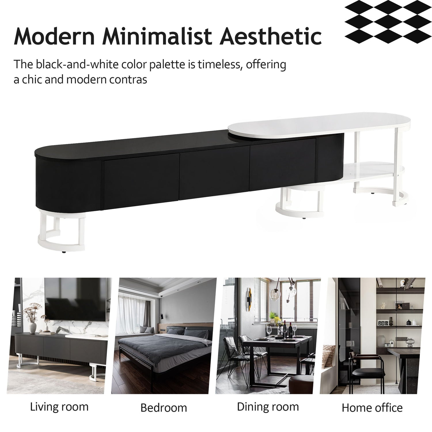 Modern Extendable TV Stand For TVs Up To 75&quot;, Entertainment Center Media Console With 3 Drawers, Metal Adjustable Legs For Living Room