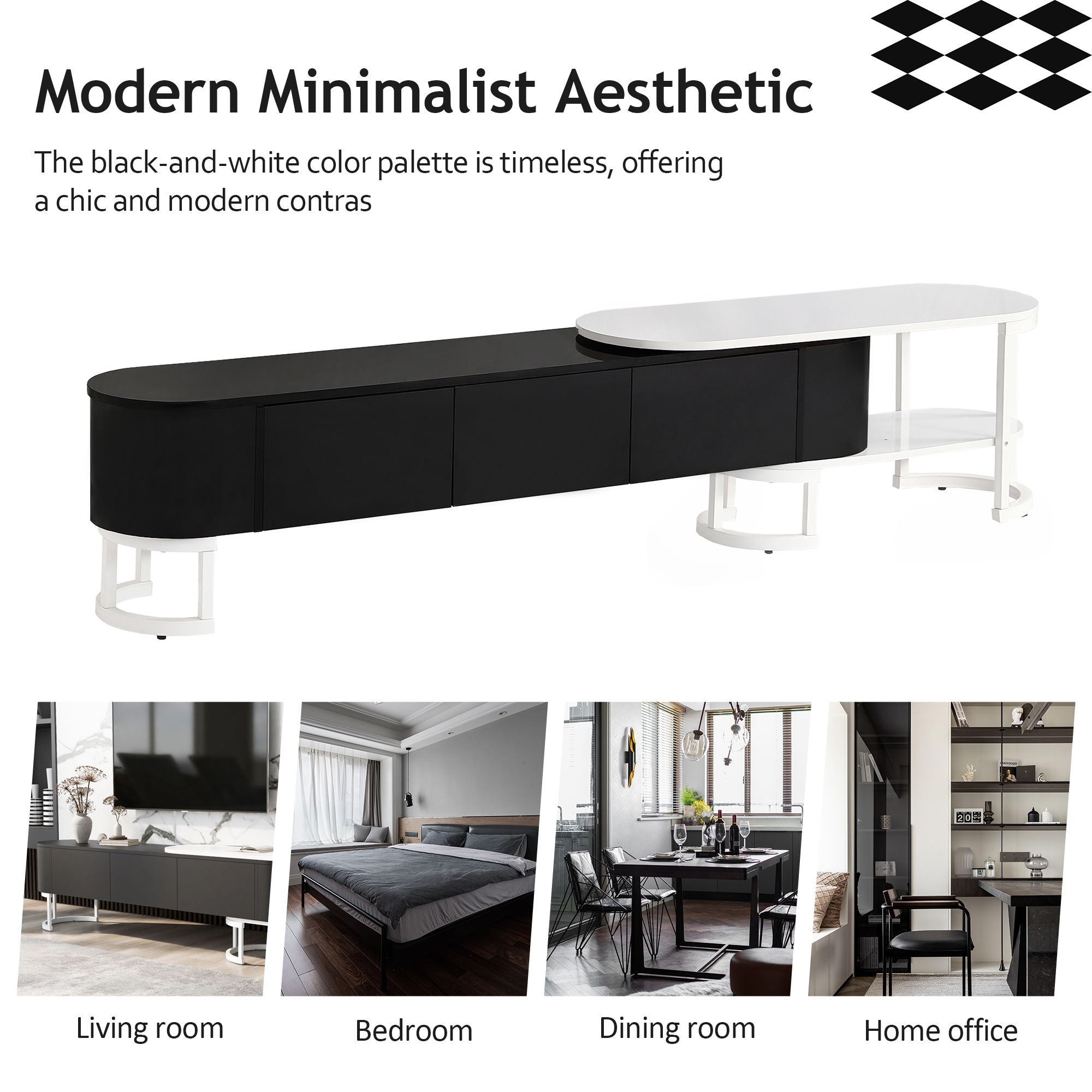 Modern Extendable TV Stand For TVs Up To 75&quot;, Entertainment Center Media Console With 3 Drawers, Metal Adjustable Legs For Living Room
