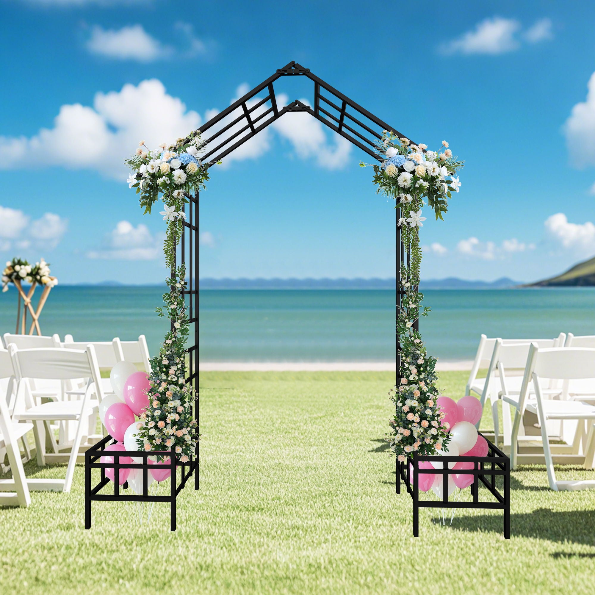 Garden Arch With Adjustable &amp; Climbing Plants Support - Black