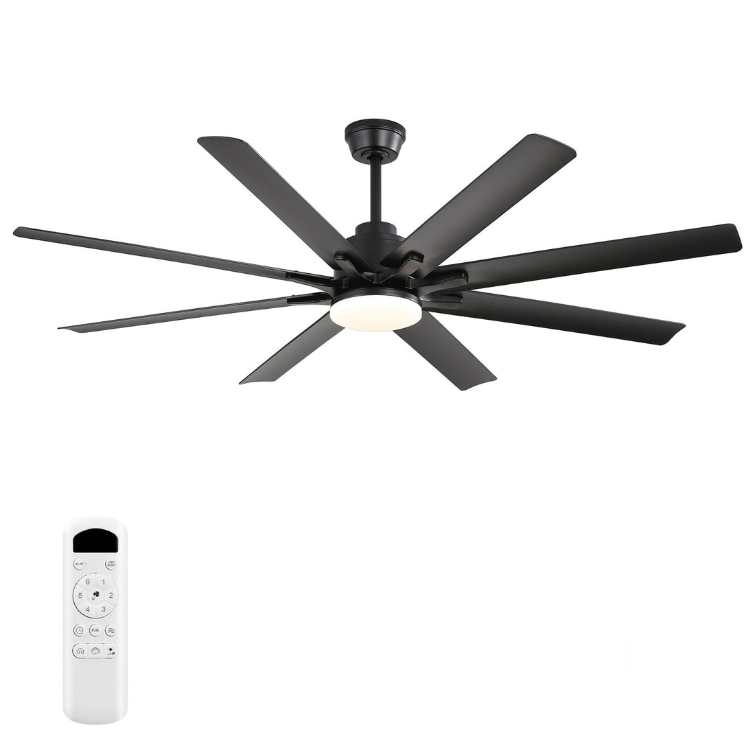 Ceiling Fan With Light 8 Blades, 18W LED 3 Color Dimmable Light, For Living Room &amp; Bedroom - Matte Black