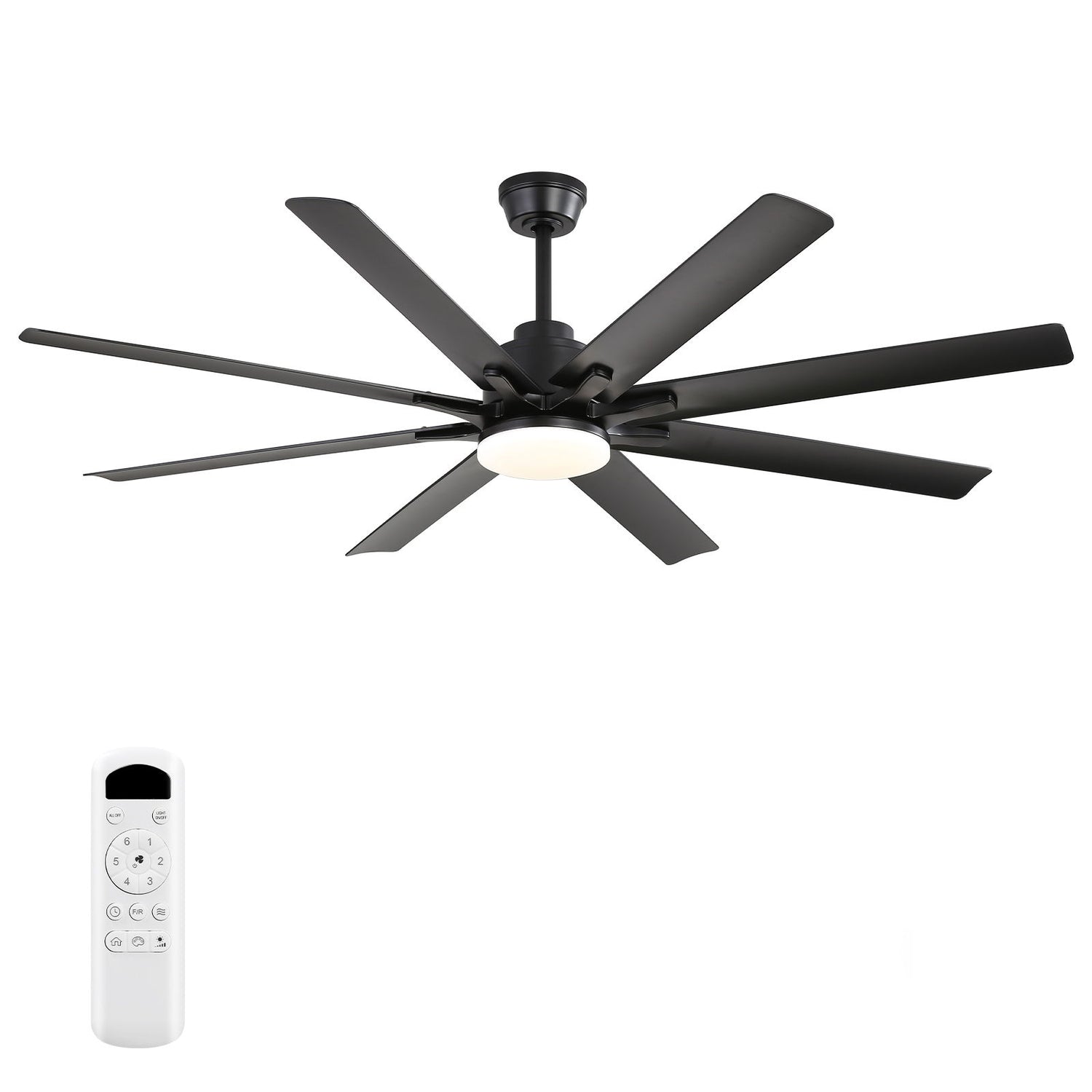 Ceiling Fan With Light 8 Blades, 18W LED 3 Color Dimmable Light, For Living Room &amp; Bedroom - Matte Black