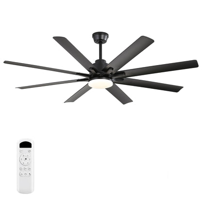 Ceiling Fan With Light 8 Blades, 18W LED 3 Color Dimmable Light, For Living Room &amp; Bedroom - Matte Black