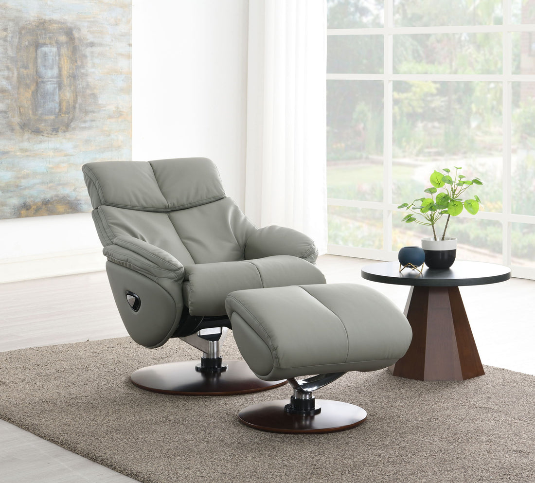 Kandoro - Top Grain Leather Accent Chair With Swivel &amp; Ottoman - Gray