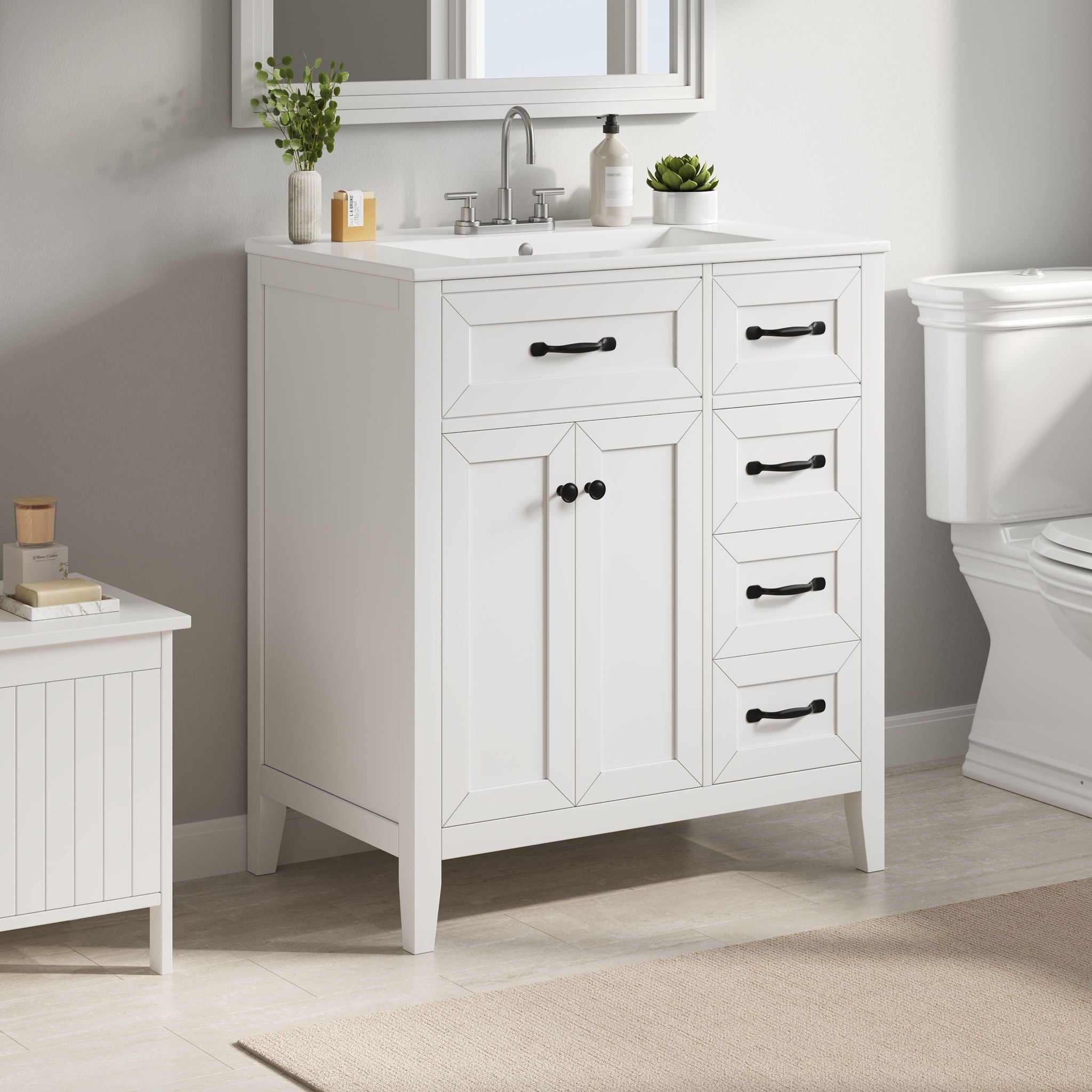 Bathroom Vanity With Sink, Freestanding Design, Soft Close Doors &amp; Drawers - White