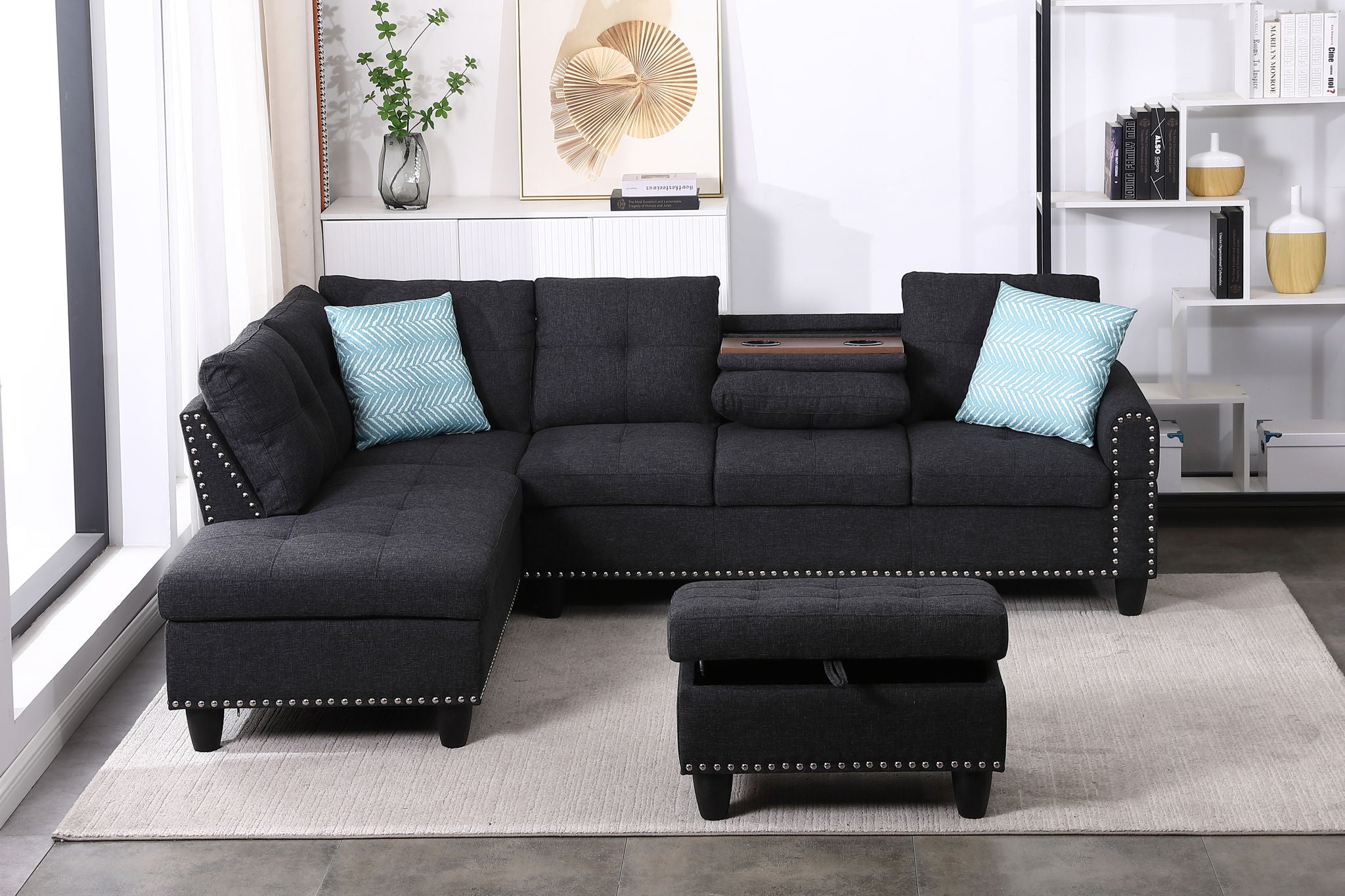 Alger - Left Hand Facing Sofa &amp; Chaise With Ottoman