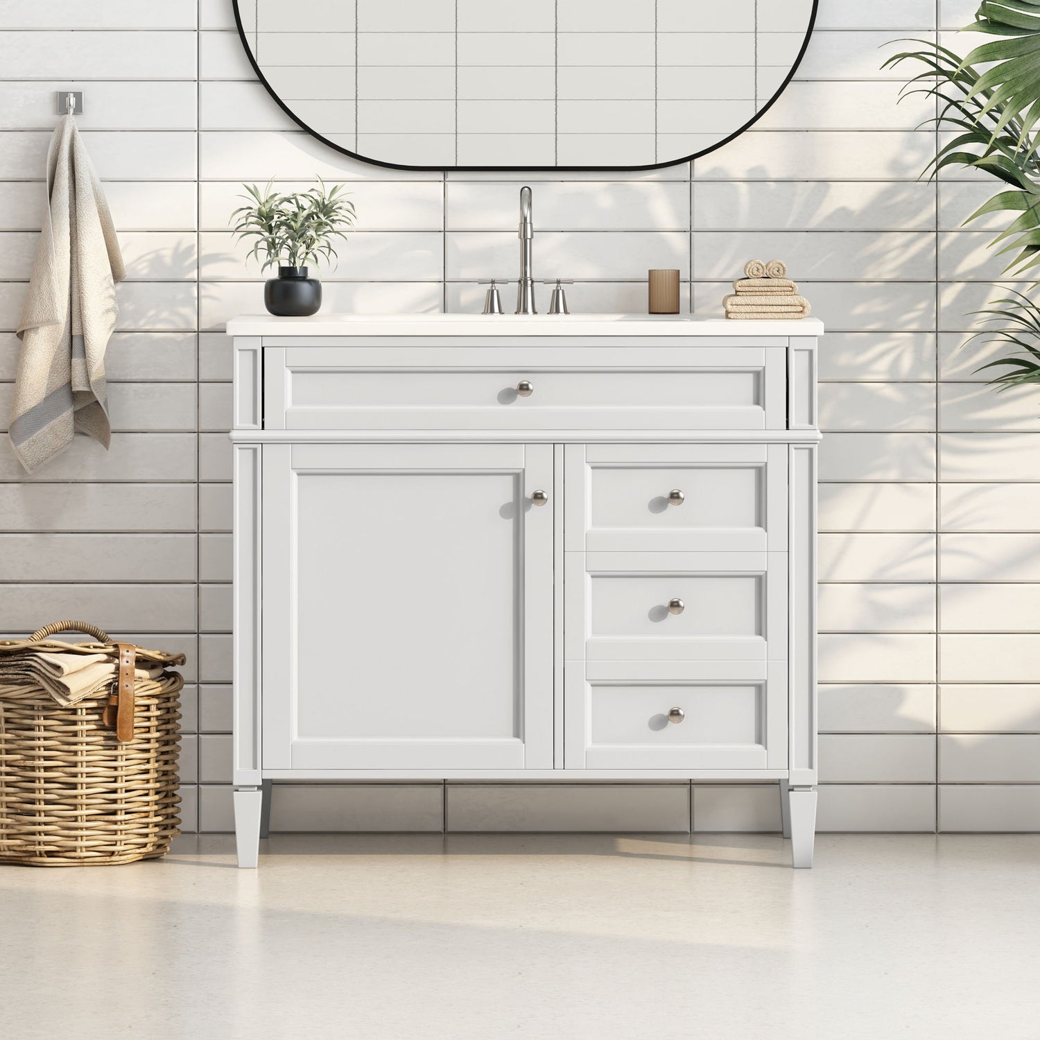 Bathroom Vanity &amp; Top Sink, Modern Bathroom Storage Cabinet With 2 Drawers And A Tip-Out Drawer