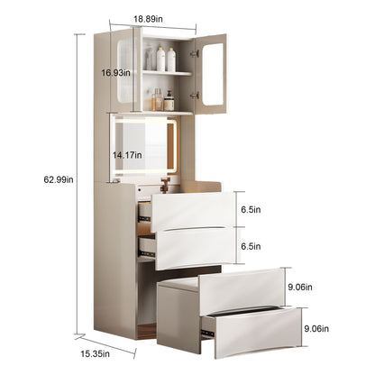 3 In 1 Vanity Table With LED Mirror &amp; Storage Stool For Bedroom
