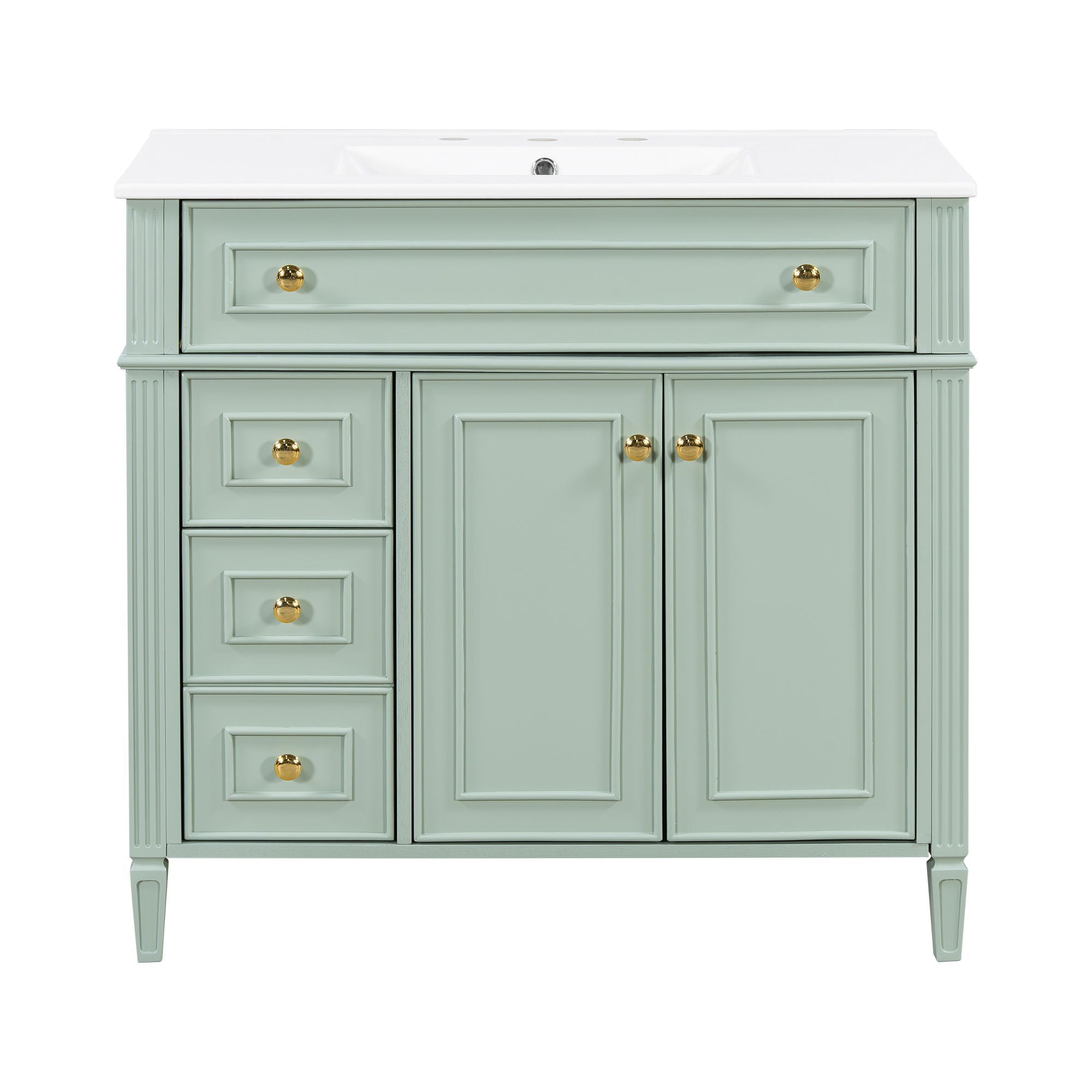 Bathroom Vanity With Sink, 3 Drawers &amp; 2 Soft-Close Doors