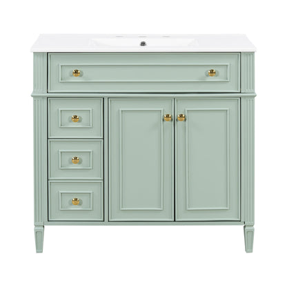 Bathroom Vanity With Sink, 3 Drawers &amp; 2 Soft-Close Doors