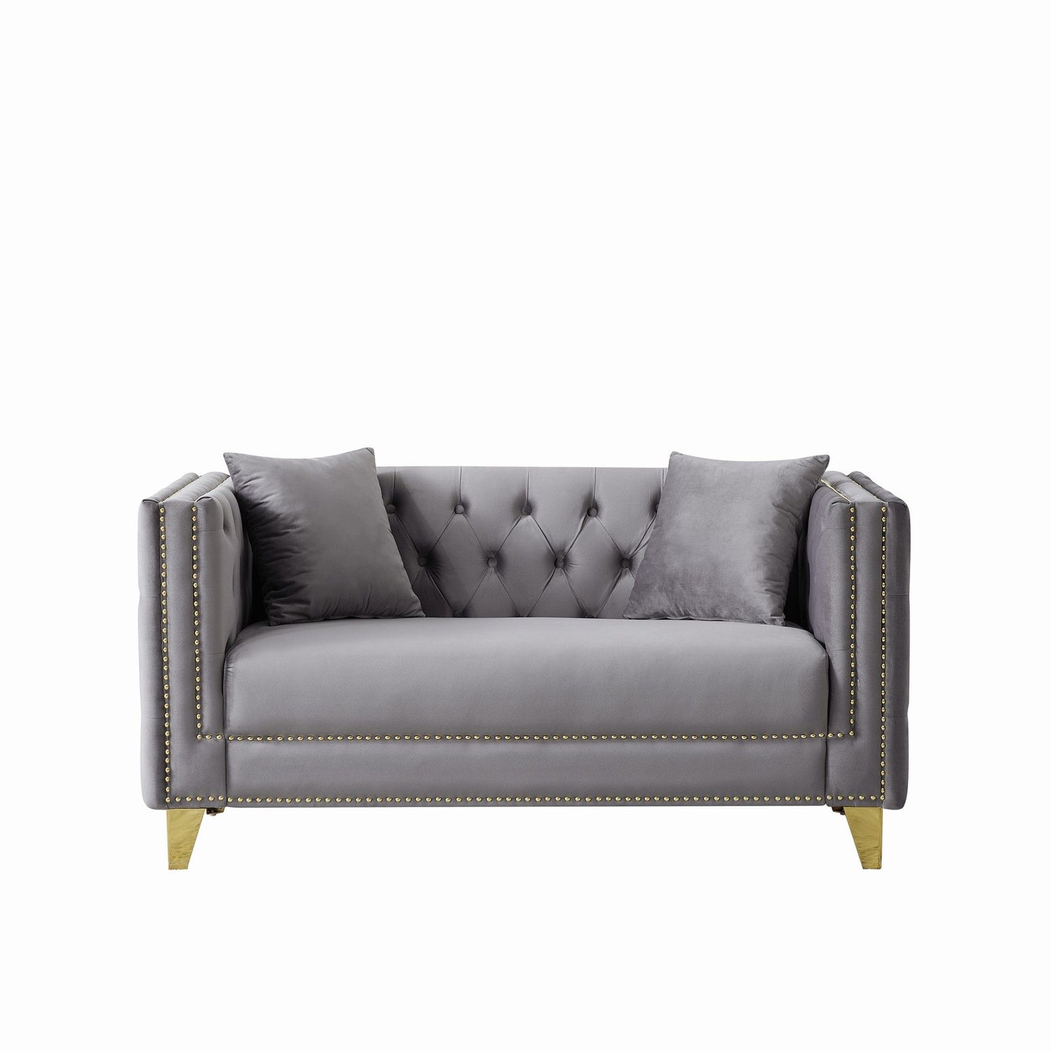2 Seater Deep Seat Sofa, Sofa With Button Nailhead, Square Arm Couches, Furniture For Living Room - Gray