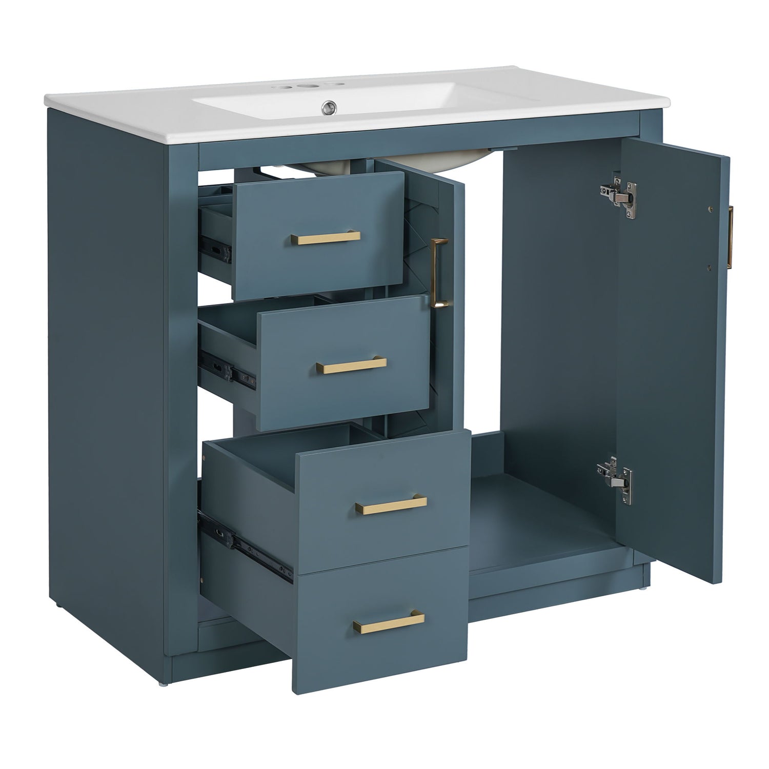 Bathroom Vanity With Sink Combo, Storage Cabinet, Freestanding Set With 3 Drawers &amp; Soft Closing Doors