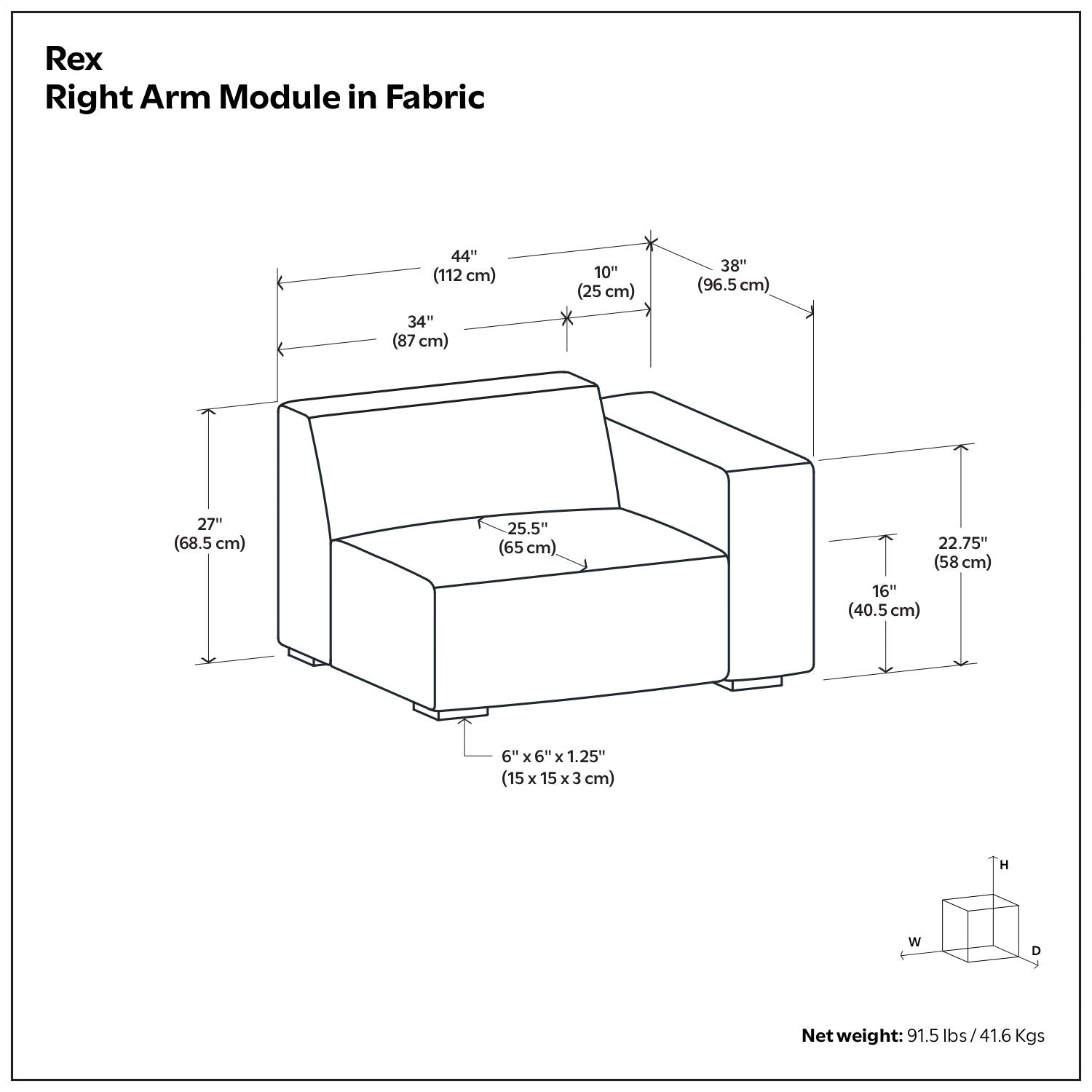 Rex - Right Arm Sofa Module - Gray