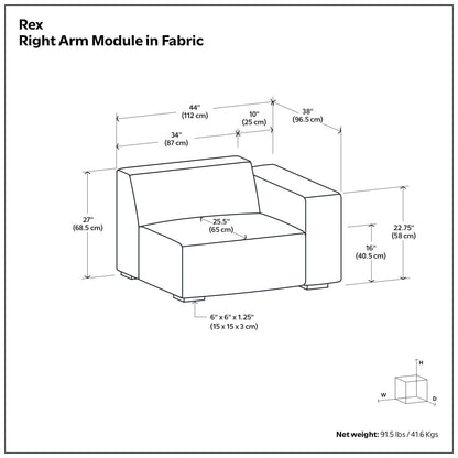 Rex - Right Arm Sofa Module - Gray