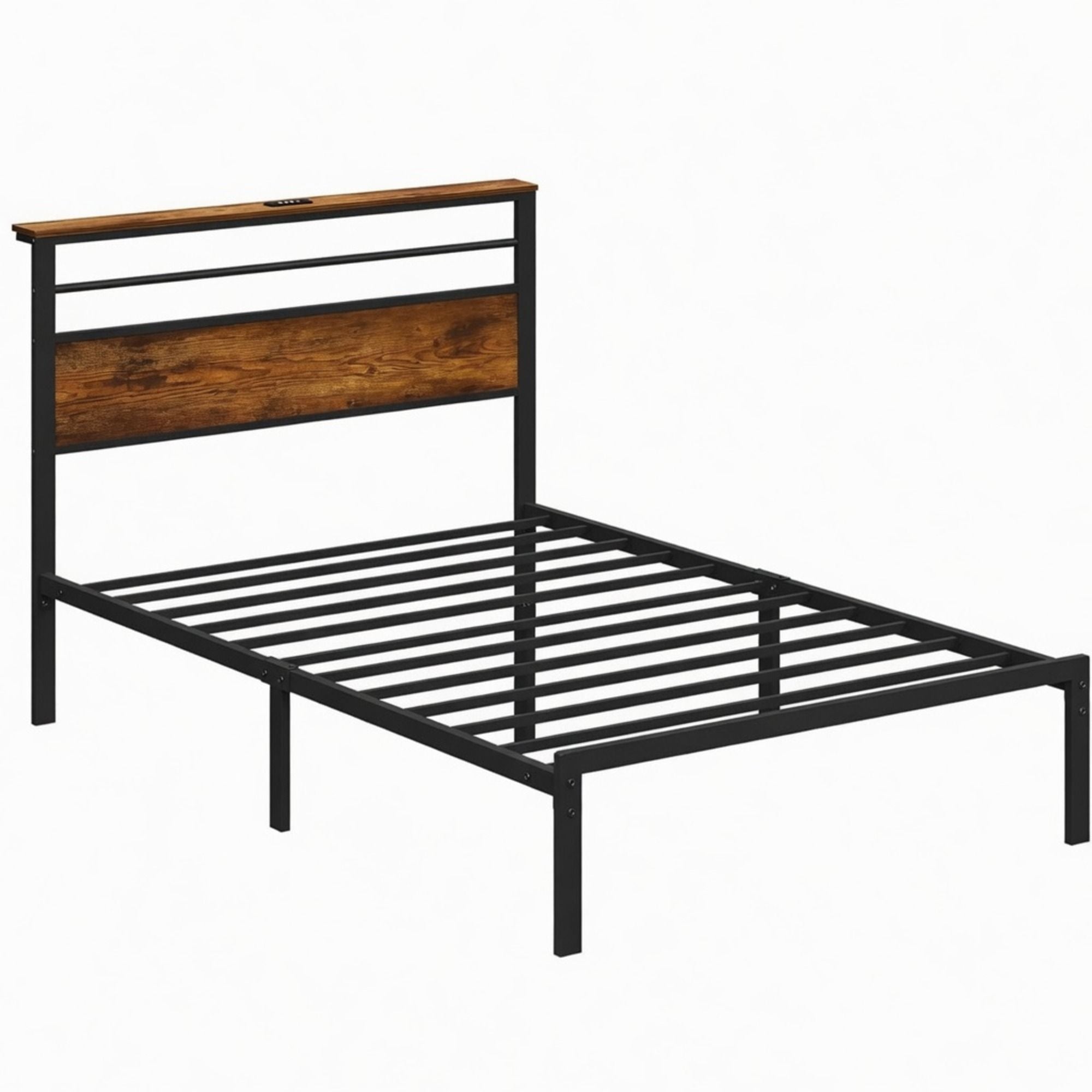 Platform Bed Frame With Charging Station &amp; Headboard Shelves