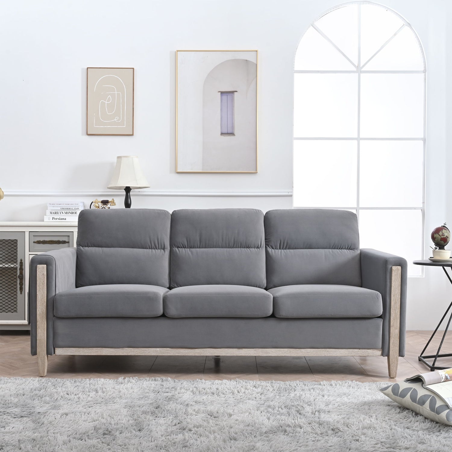 Comfortable Solid Wood Three-Seater Sofa, Soft Cushions, Durable And Long-Lasting, 79.5&quot; Sofa Couch For Living Room