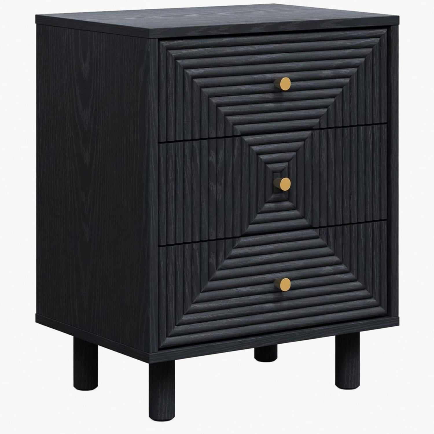 3 Drawer Nightstand - Black - Wood