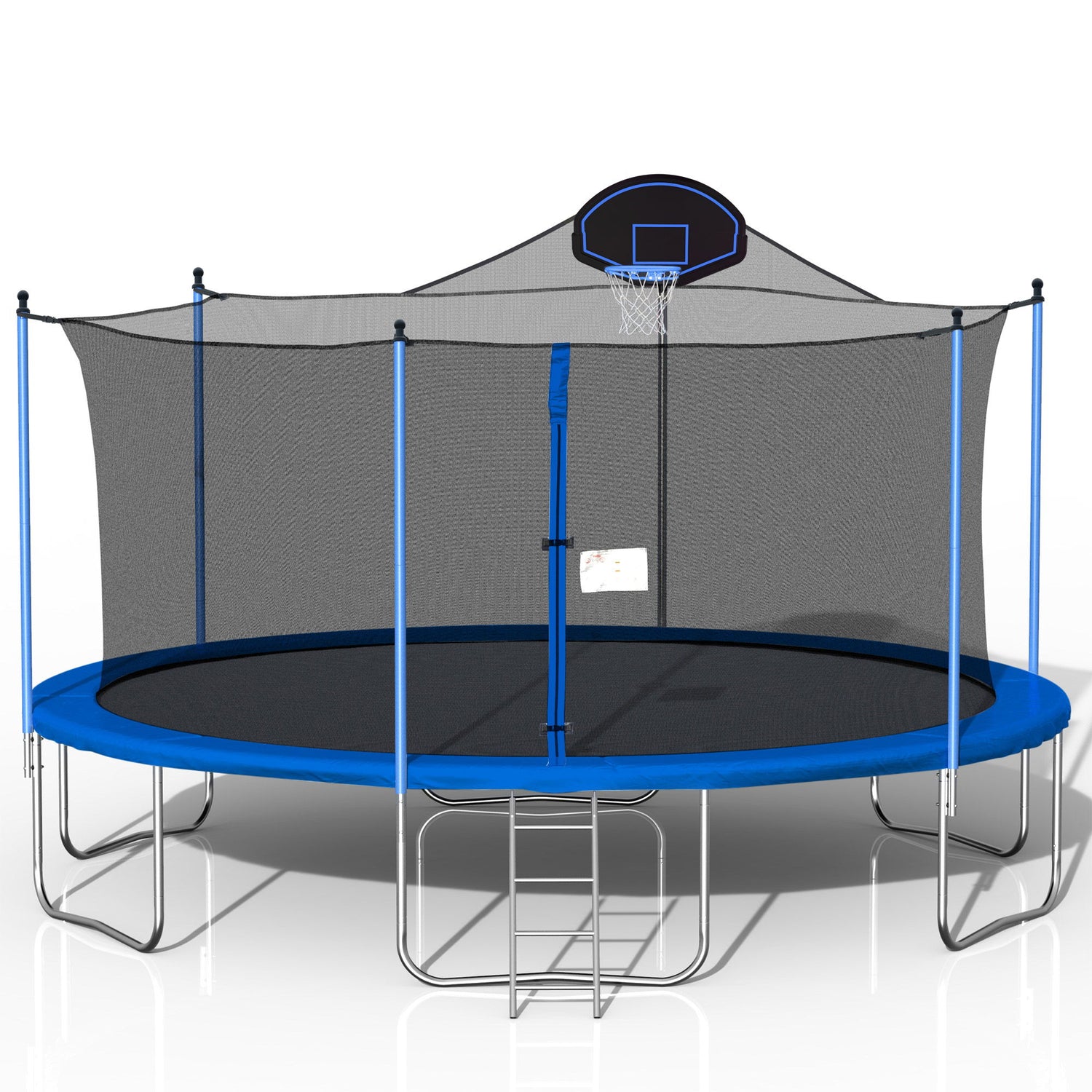 Trampoline For Adults &amp; Kids With Basketball Hoop, Outdoor Trampolines With Ladder And Safety Enclosure Net For Kids And Adults