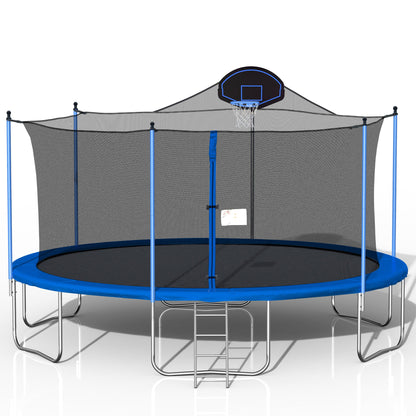 Trampoline For Adults &amp; Kids With Basketball Hoop, Outdoor Trampolines With Ladder And Safety Enclosure Net For Kids And Adults
