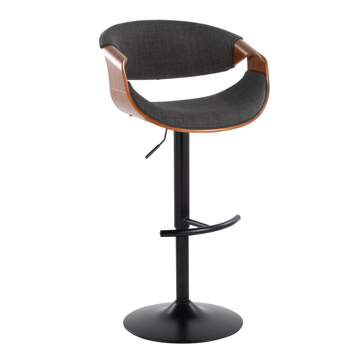 Curvo - Mid Century Modern Adjustable Barstool With Swivel &amp; Rounded T Footrest (Set of 2)