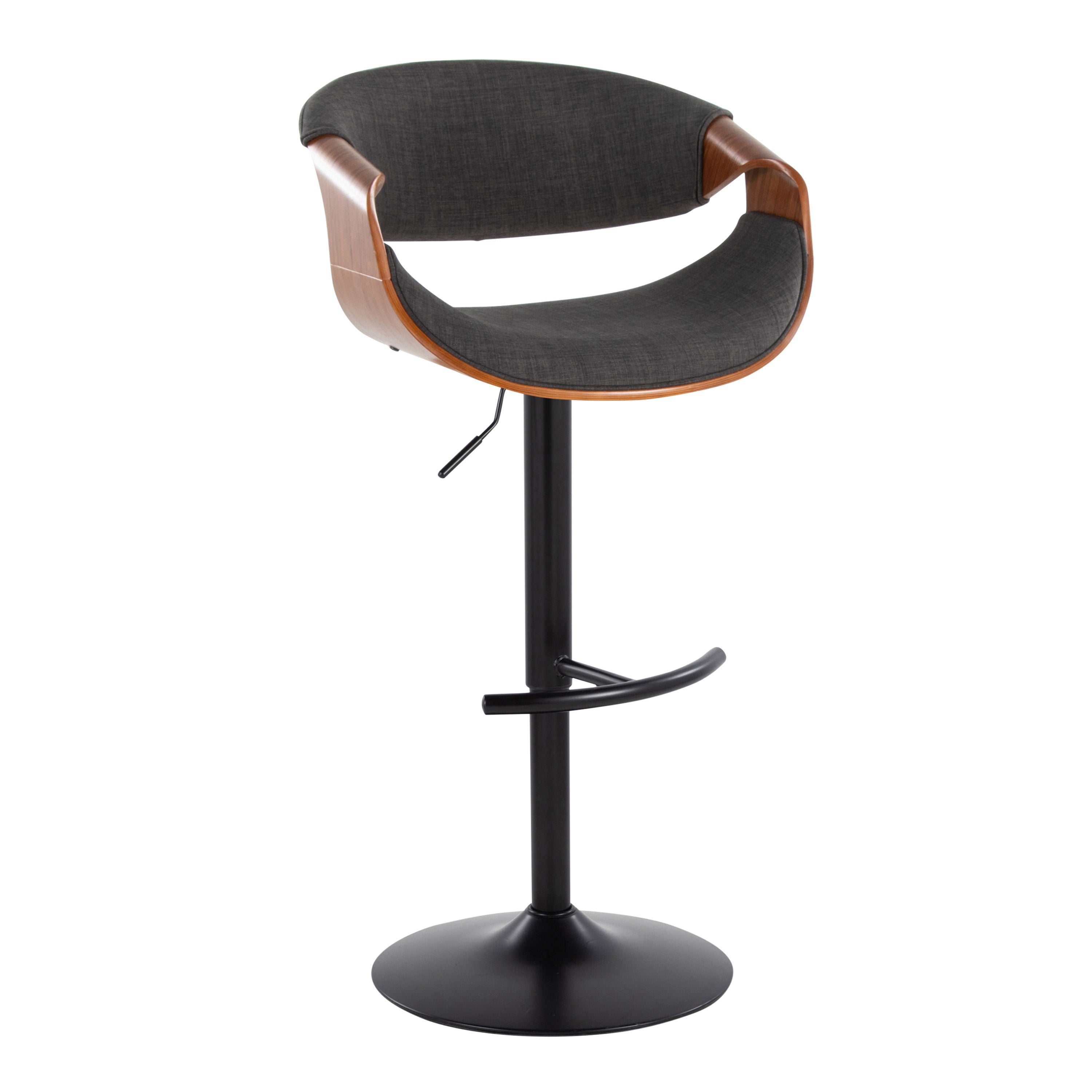 Curvo - Mid Century Modern Adjustable Barstool With Swivel &amp; Rounded T Footrest (Set of 2)