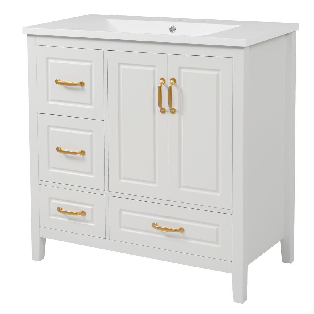 Bathroom Vanity With Sink, Soft Closing Doors &amp; Drawers, Metal Handles