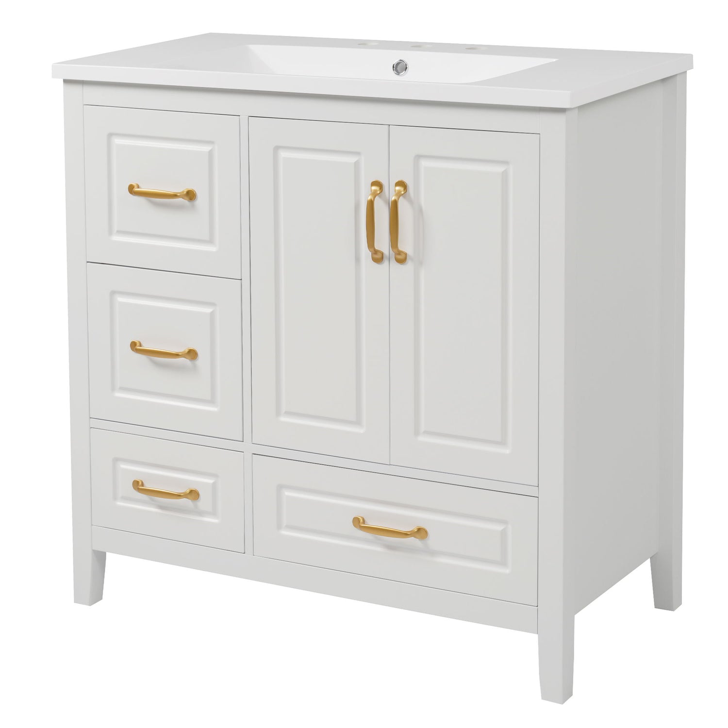 Bathroom Vanity With Sink, Soft Closing Doors &amp; Drawers, Metal Handles