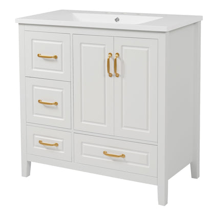 Bathroom Vanity With Sink, Soft Closing Doors &amp; Drawers, Metal Handles