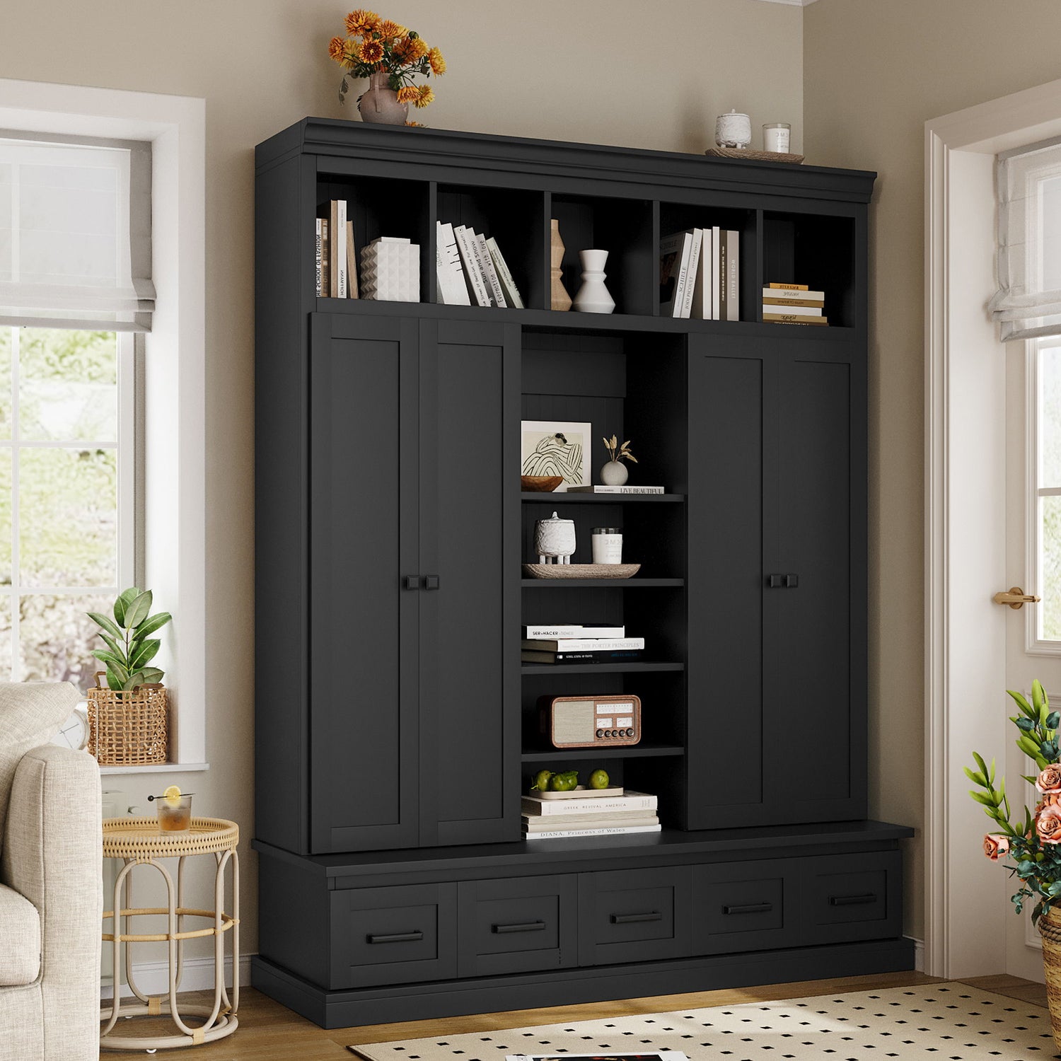Hall Tree &amp; Bench And 5 Storage Cubbies